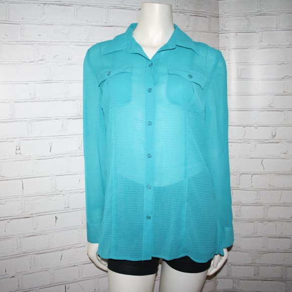 🦚✨ Teal Semi-Sheer Blouse · Evan Picone · Size Small - Picture 1 of 5